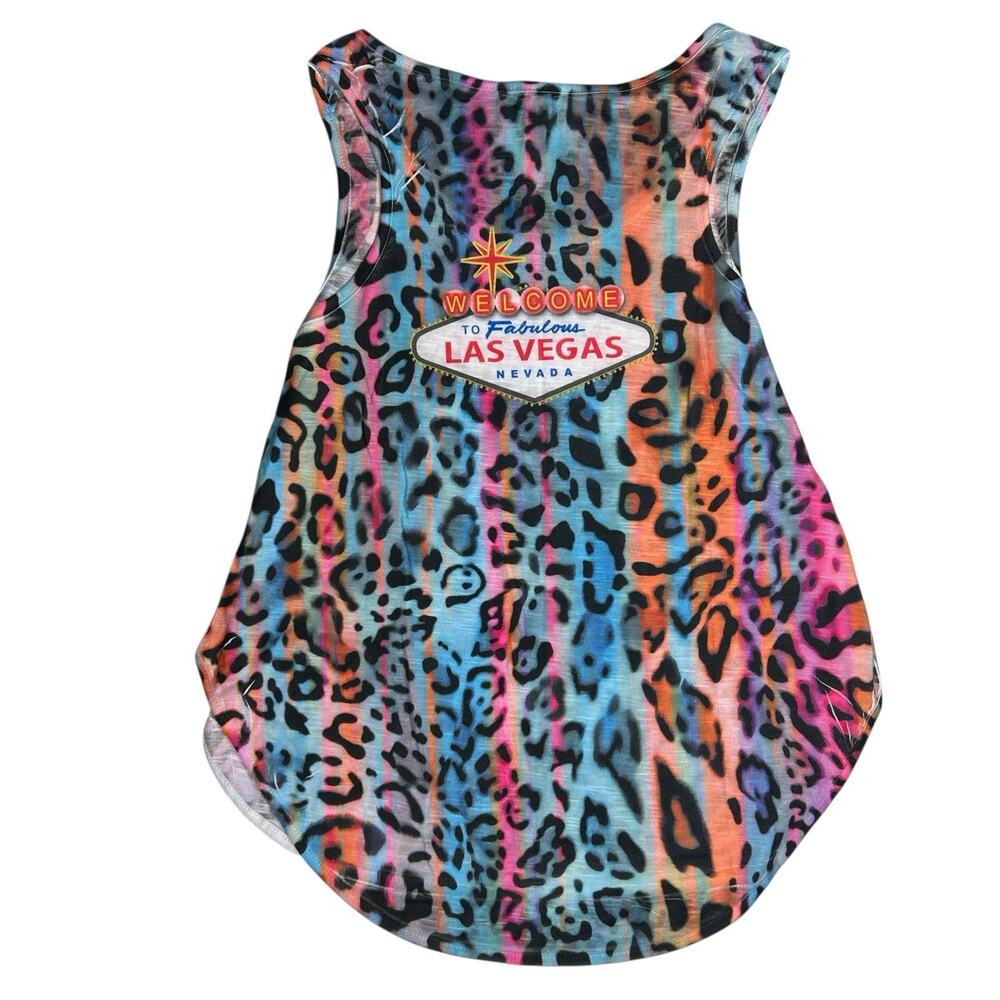 Y2K Women XL Rainbow Cheetah Las Vegas Nevada Graphic Tank Top Rhinestone Bling - Picture 3 of 8